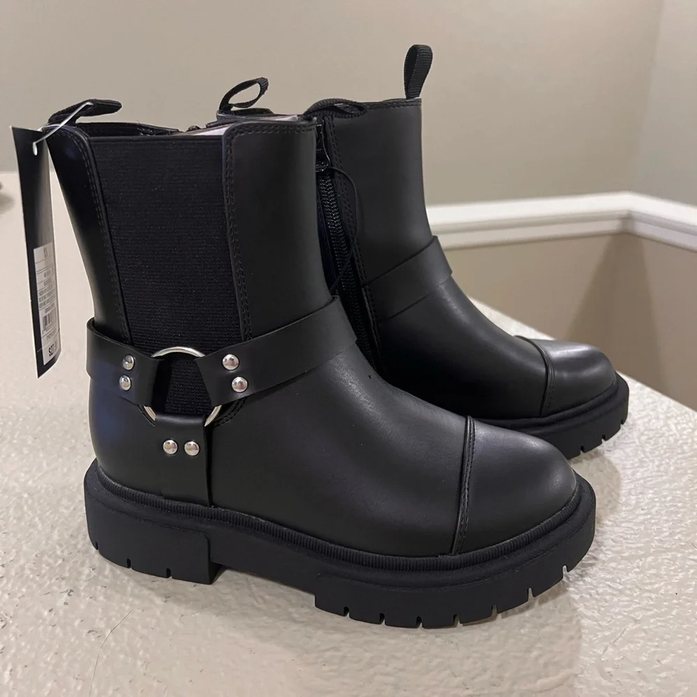 Art Class Moto Harness Boots Black Chunky Combat Boots Youth Girls Size 13 NWT